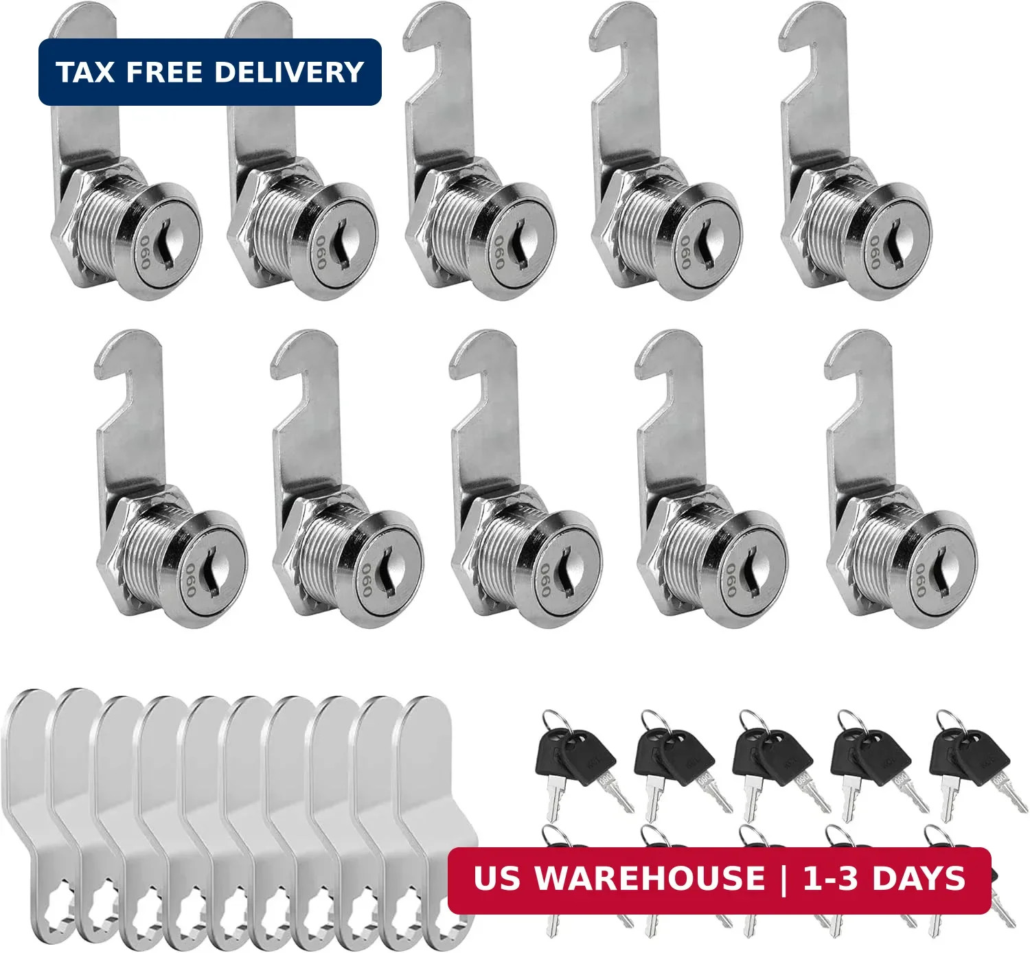 10 Pack Cam Locks Keyed Alike, 5/8” Cylinder Zinc Alloy RV Storage Locks, Cabin