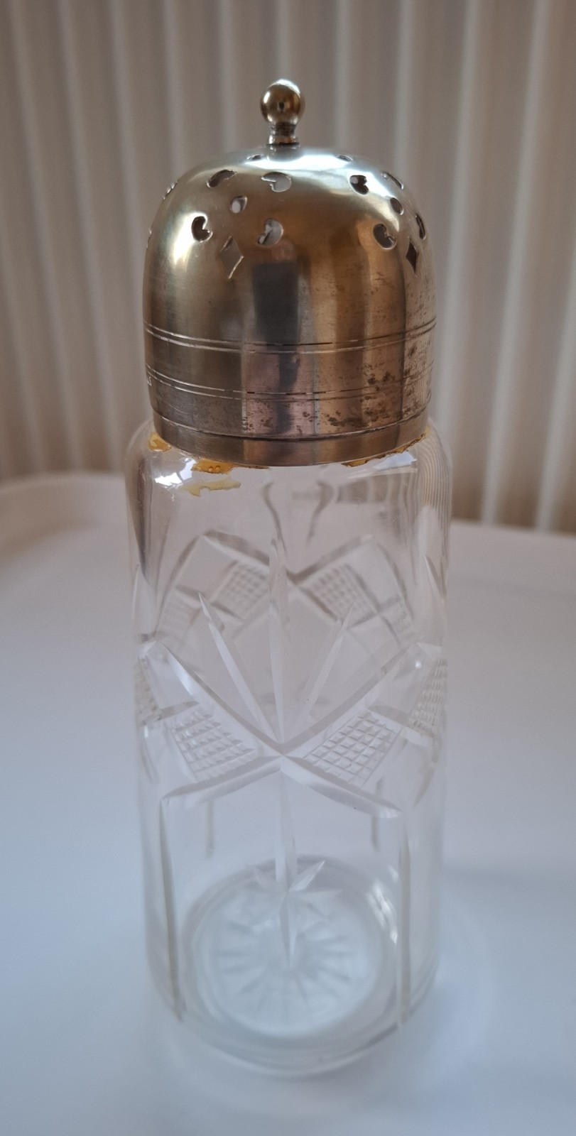 Antique Vintage Cut Glass Sugar Sifter/Shaker EPNS Silver Plated Lid – Early C20
