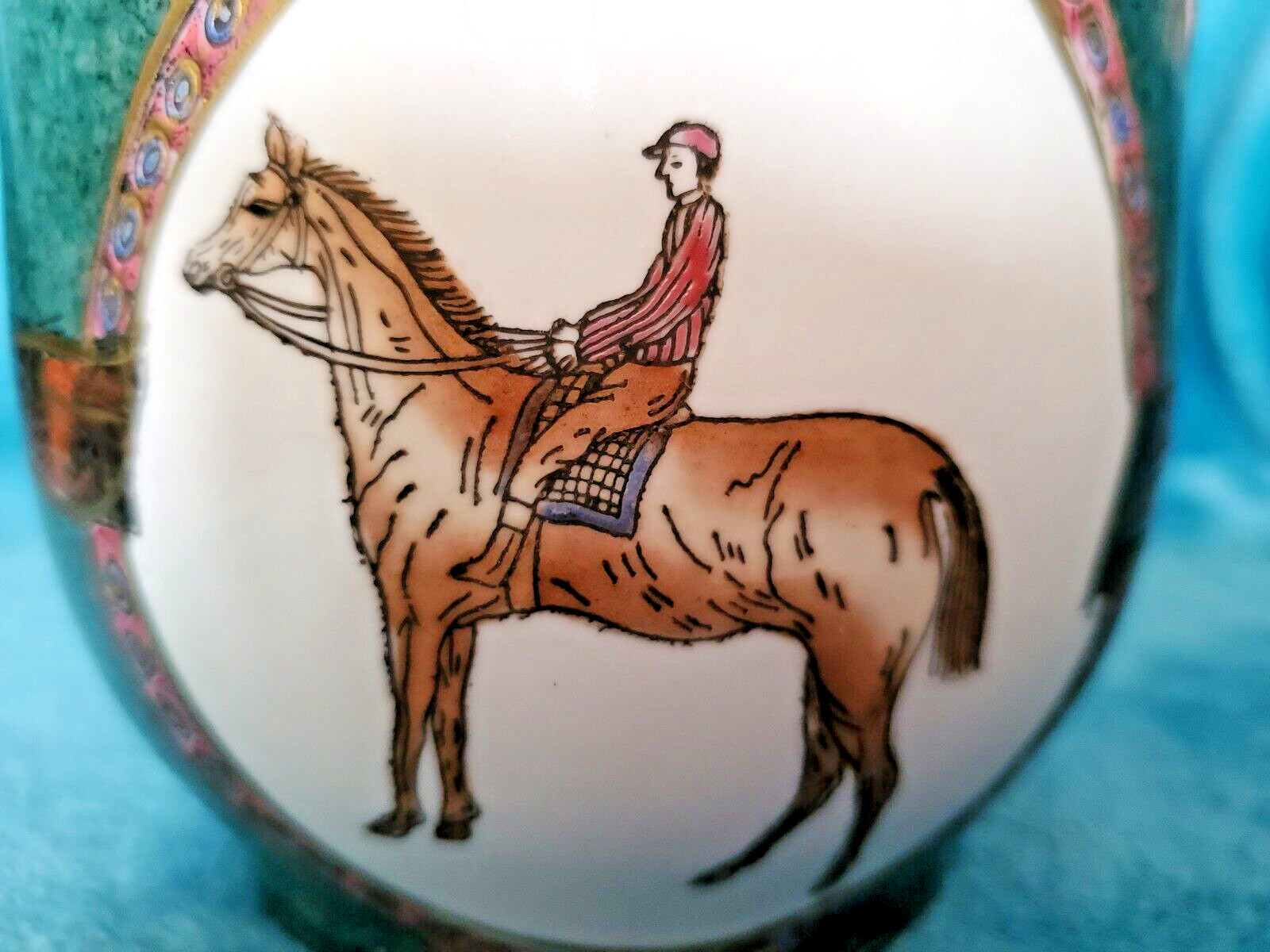WBI Flower/Plant Pot Horse Jockey Equestrian Hunter Green Hand Painted 4.5″x5.5″