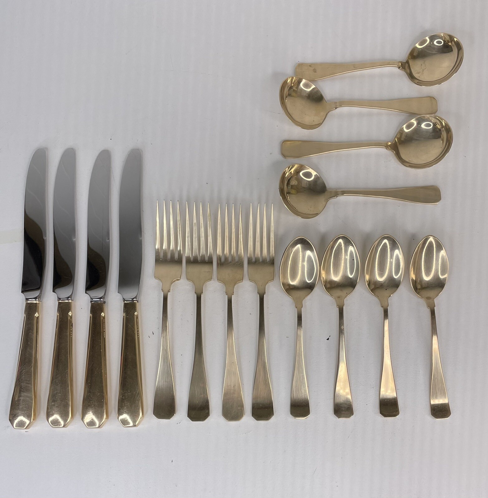 16 pcs Vintage G. H. French Golden Ray Alloy Flatware Goldplate Fork Spoon Knife