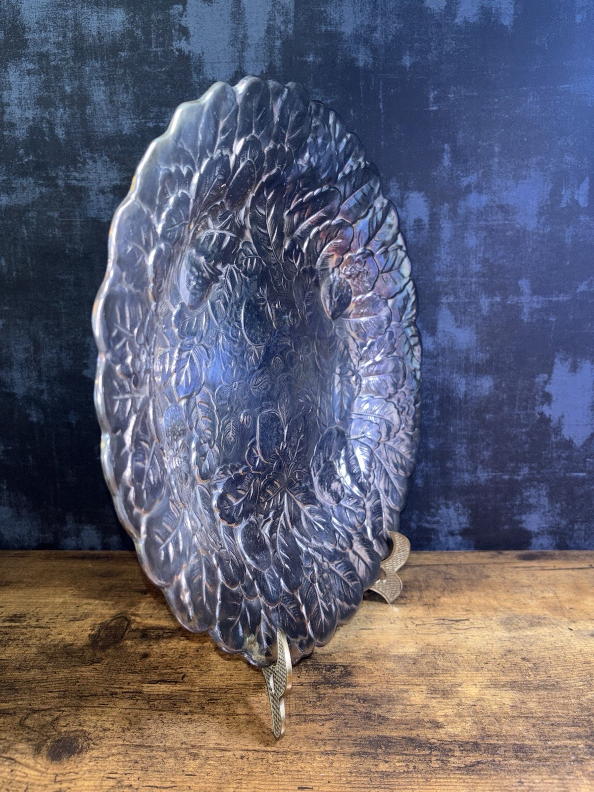 Antique Reed & Barton 13” Silverplate Repoussé Strawberry Charger Plate # 115