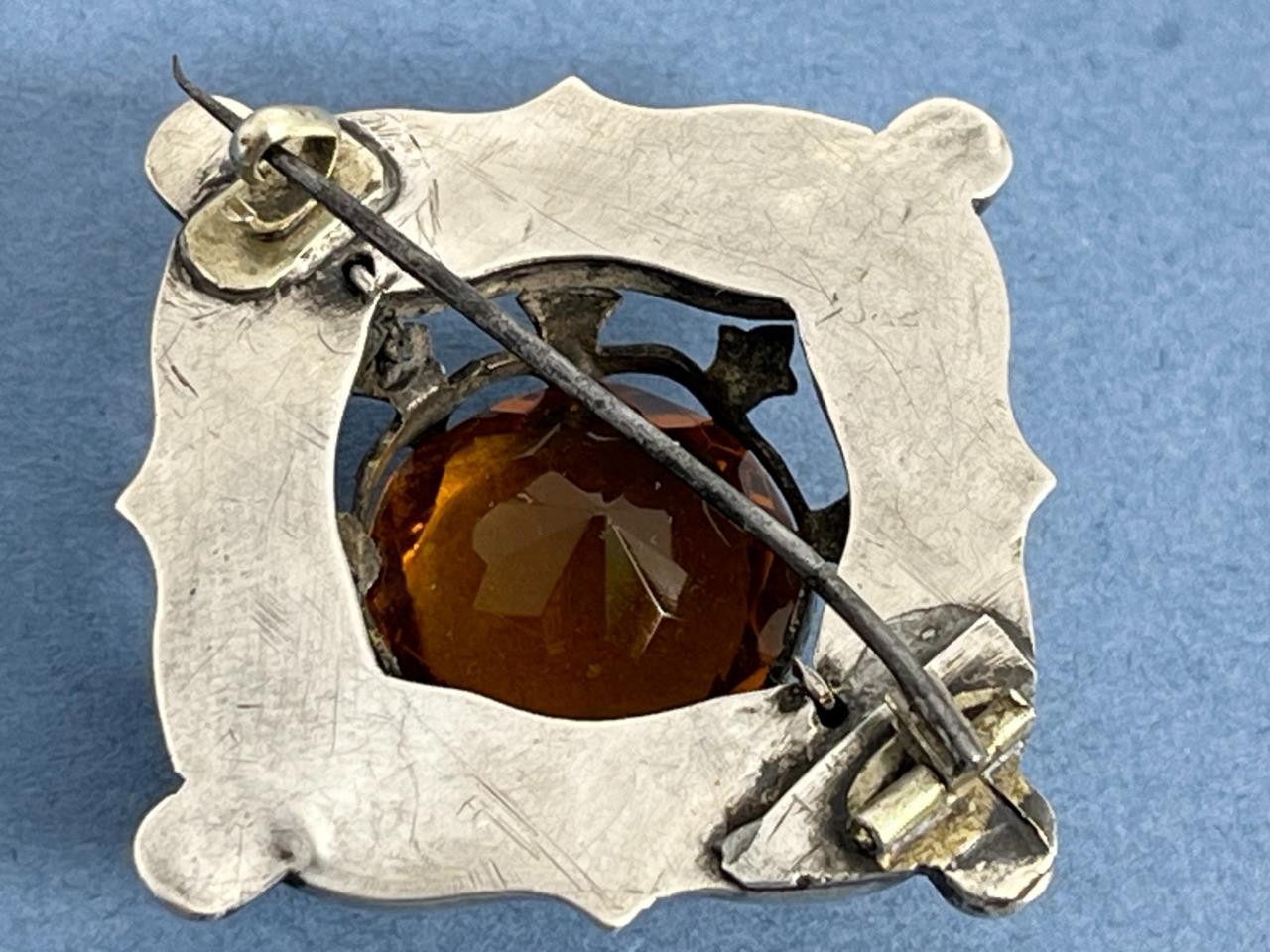 STUNNING ANTIQUE VICTORIAN SOLID SILVER SCOTTISH AGATE CITRINE BROOCH C.1890