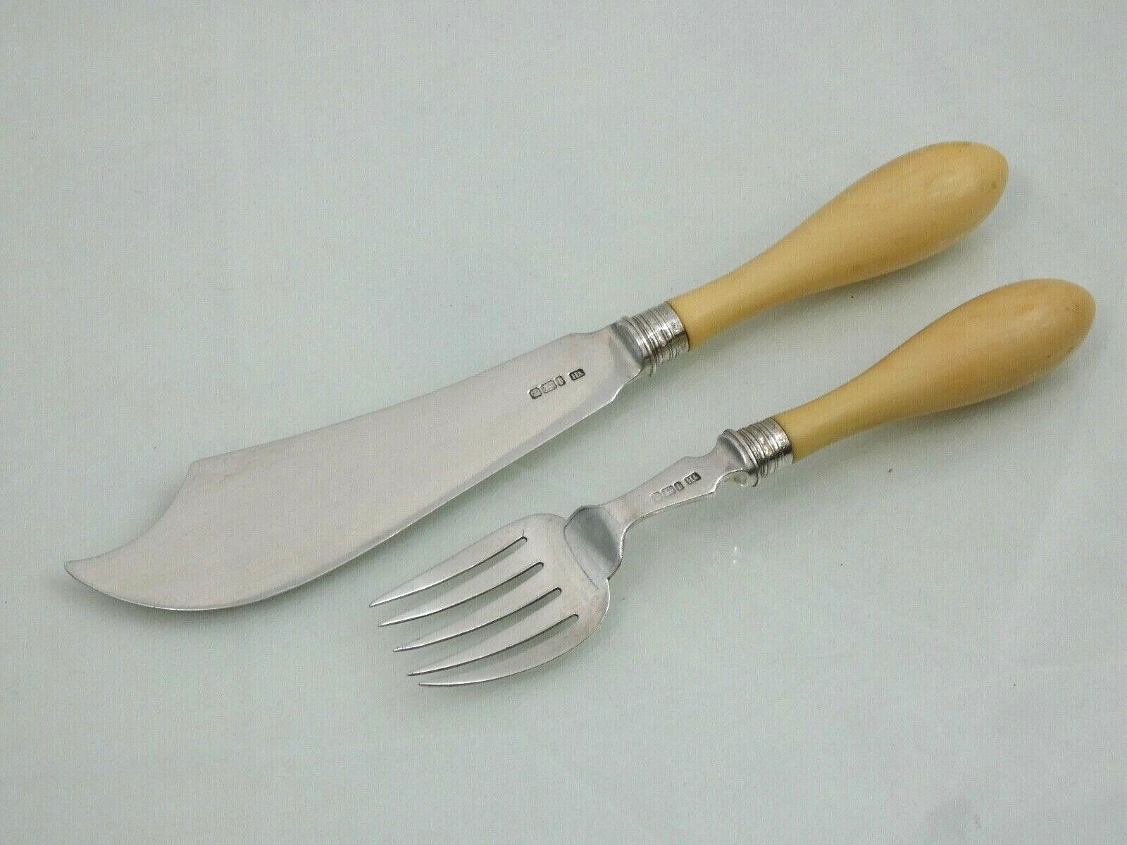 FINE LARGE STERLING SILVER FISH SERVING SET Art Deco style ENGLISH LONDON 1926