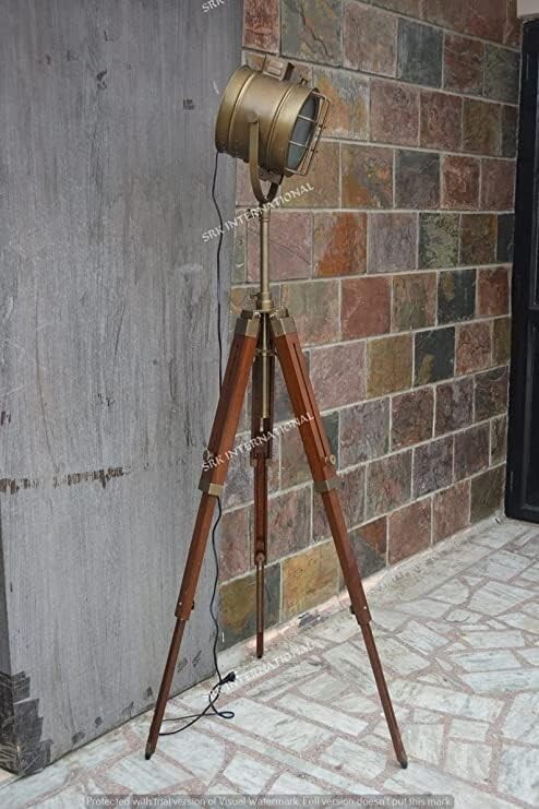 Modern Studio Floor Searchlight Industrial Brown Antique Spotlight with Tripod