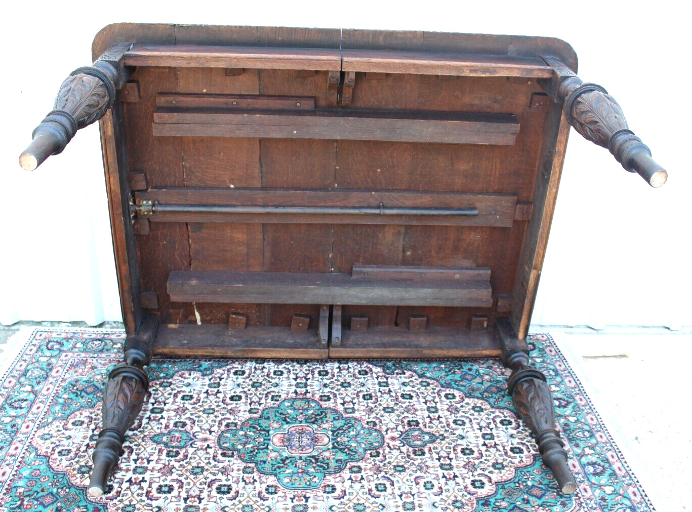 French Antique Tiger Oak Renaissance Kitchen Dining Table Circa 1880
