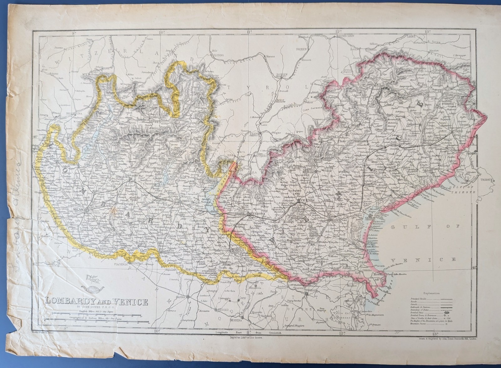 Antique 1863 Lombardy and Venice Map Italy Weekly Dispatch Atlas John Dower
