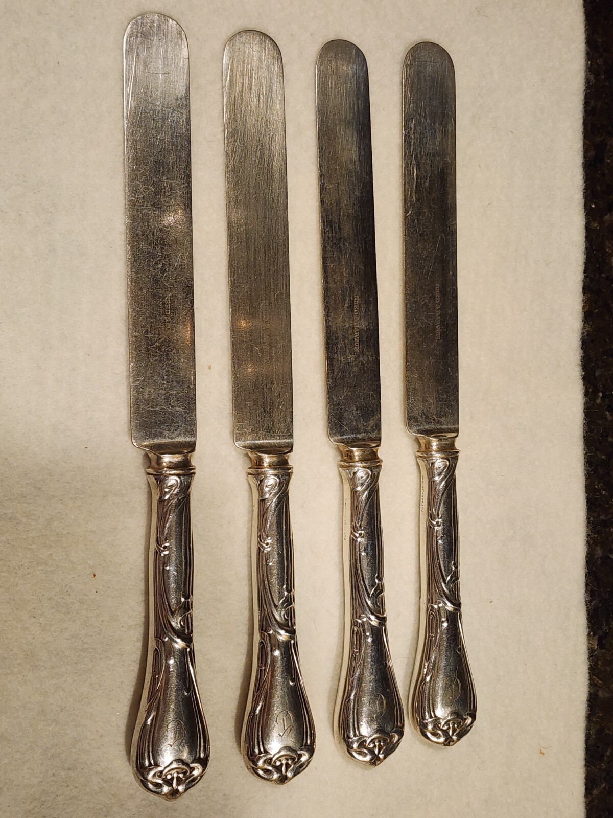 Reed & Barton Modern Art Knives 1904 Silverplate Blunt Hollow Dinner Mono “D”