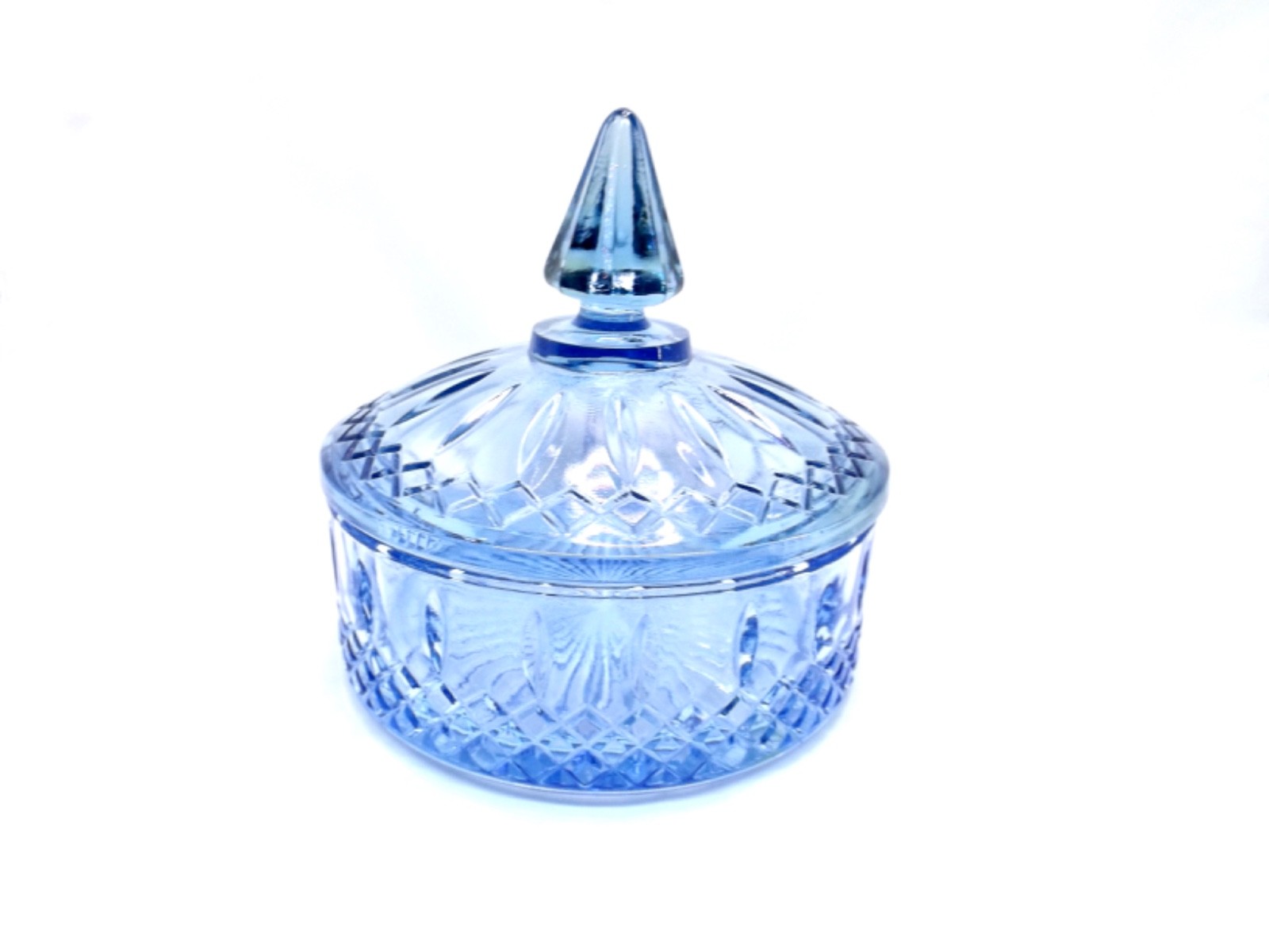 Indiana Glass Co. Round Depression Candy Dish Diamond Princess Ice Blue Pattern