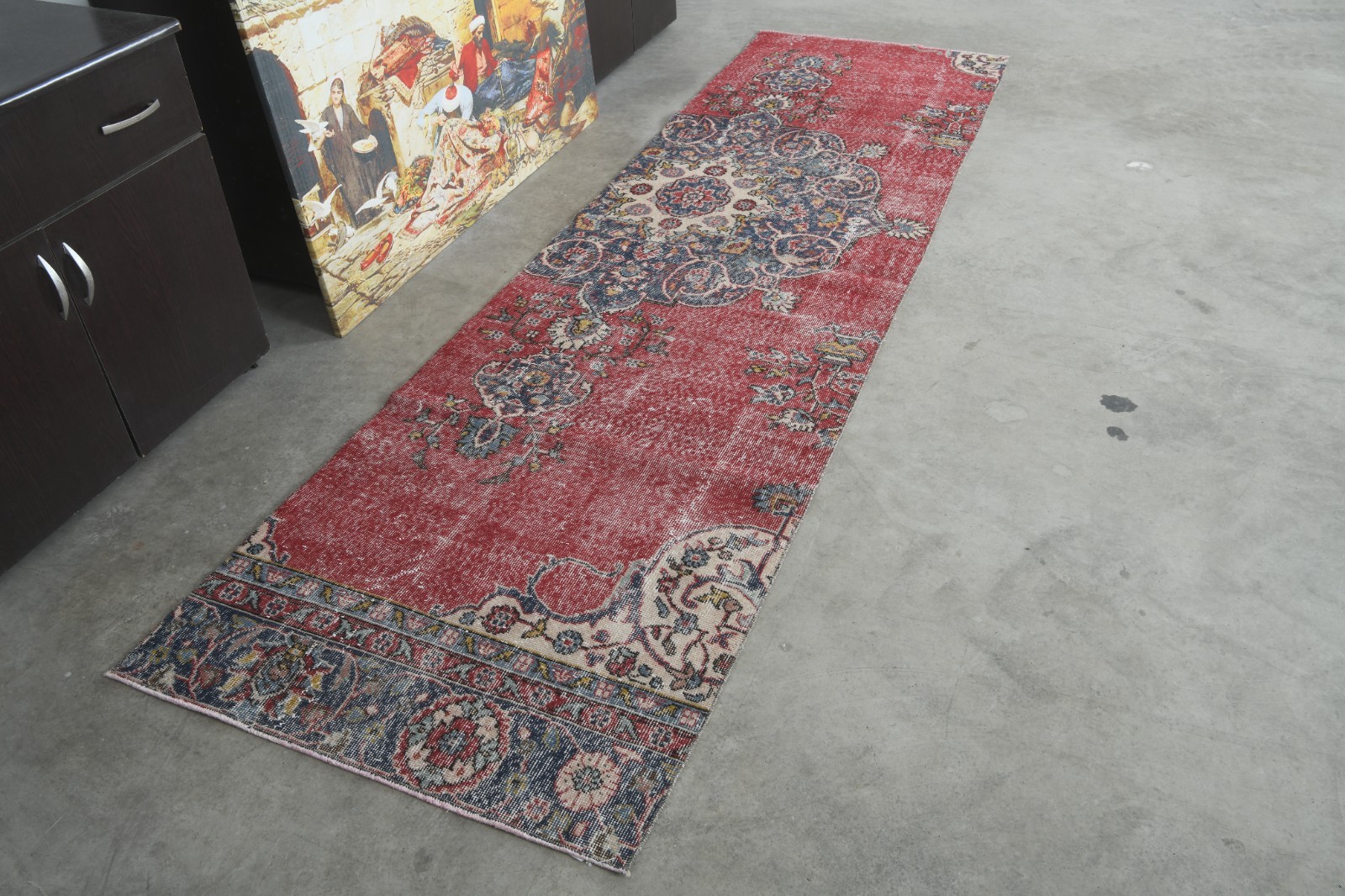 faded turkish runner 3×10 ft, hand-knotted vintage rug runner, oushak rug,329