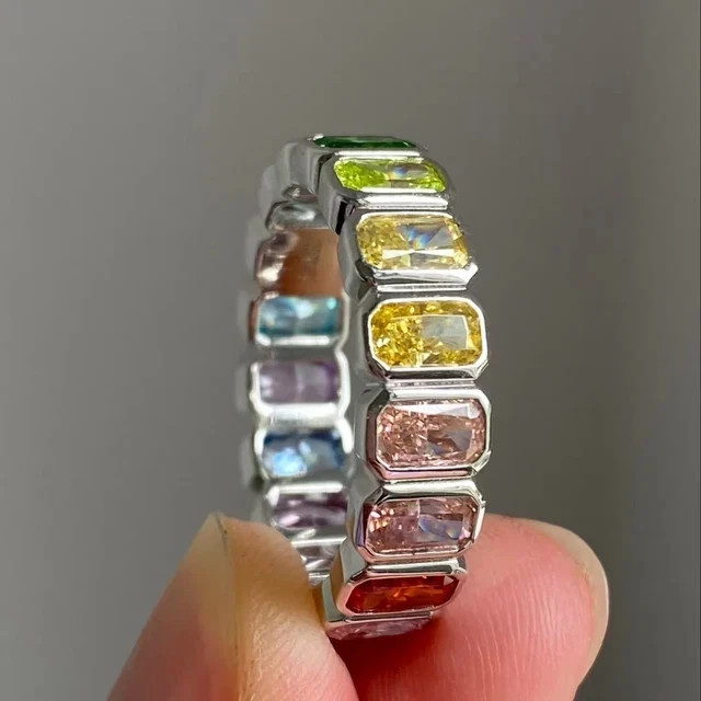 5Ct Emerald Lab-Created Multi-Color Wedding Eternity Ring 14K White Gold Plated