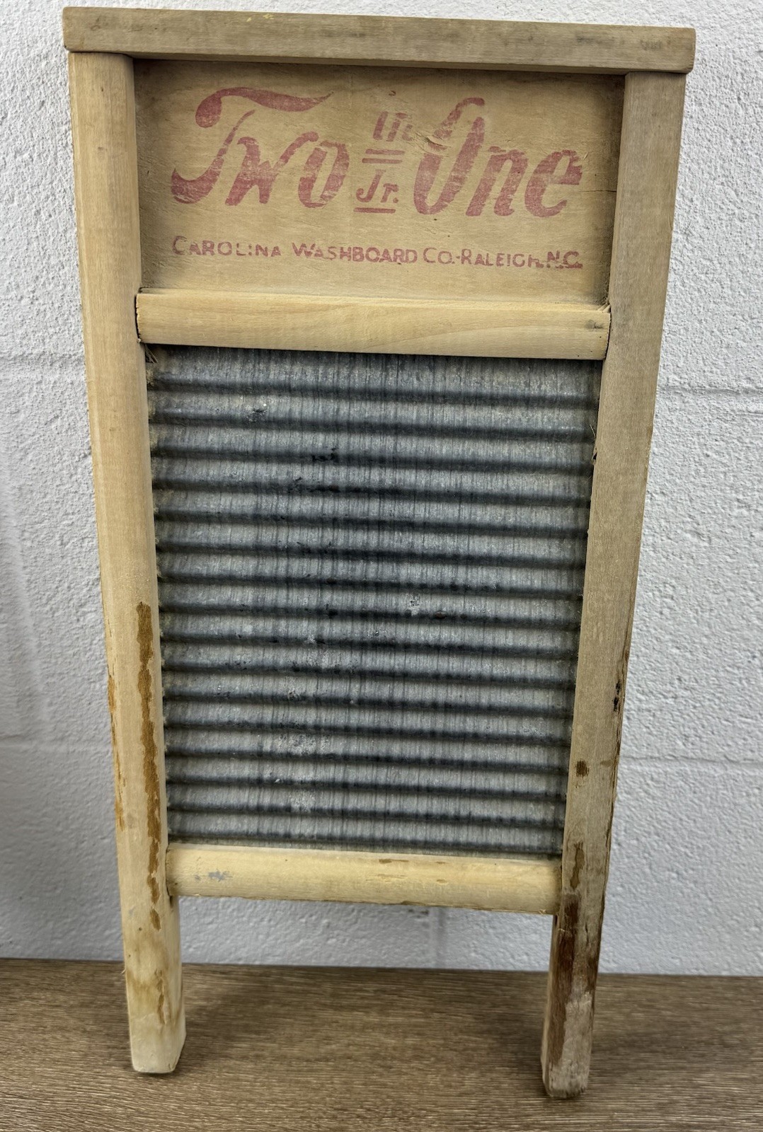 Two In One Jr. Carolina Washboard Co. Raleigh North Carolina 8.5×18 in Vtg Decor