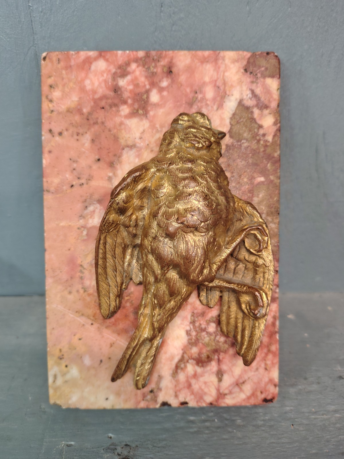 Antique French Gilt Bronze Fallen Sparrow On Marble Atr. Paul Comoléra c.1900