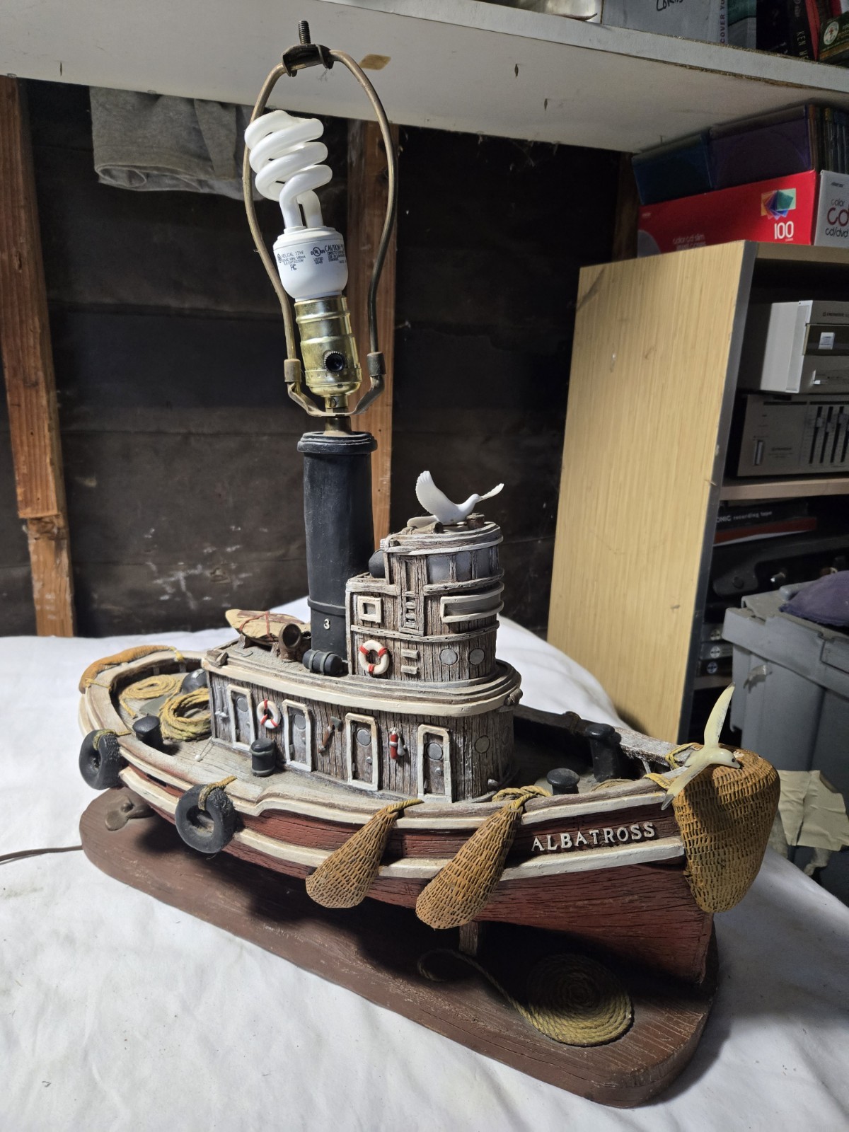 One-of-a-Kind Apsit Bros Tugboat Lamp “Albatross” –22″ Nautical Folk Art Rarity