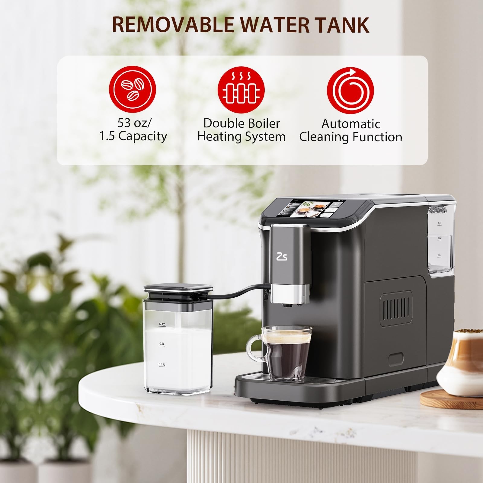 Fully Automatic Espresso Machine, 20 Bar Cappuccino Latte Machine With Optimi…