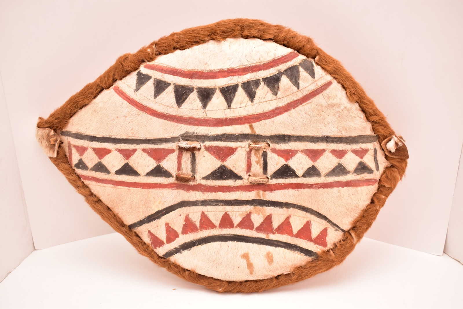 Vintage African Maasai Tribal War Shield Hide Leather Hide Wrap Painted 18×12