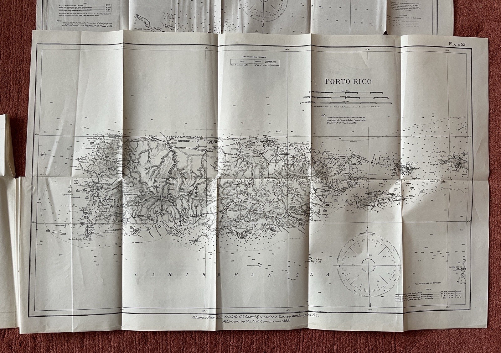 Porto Rico US Fish Commission Map Folded c. 1899