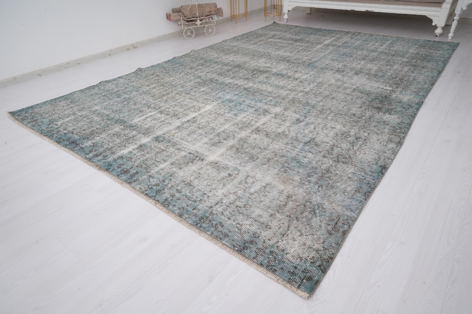 Oversized Turkish Rug 7×11, Large Vintage Oushak Wool Carpet, Faded Tones,300