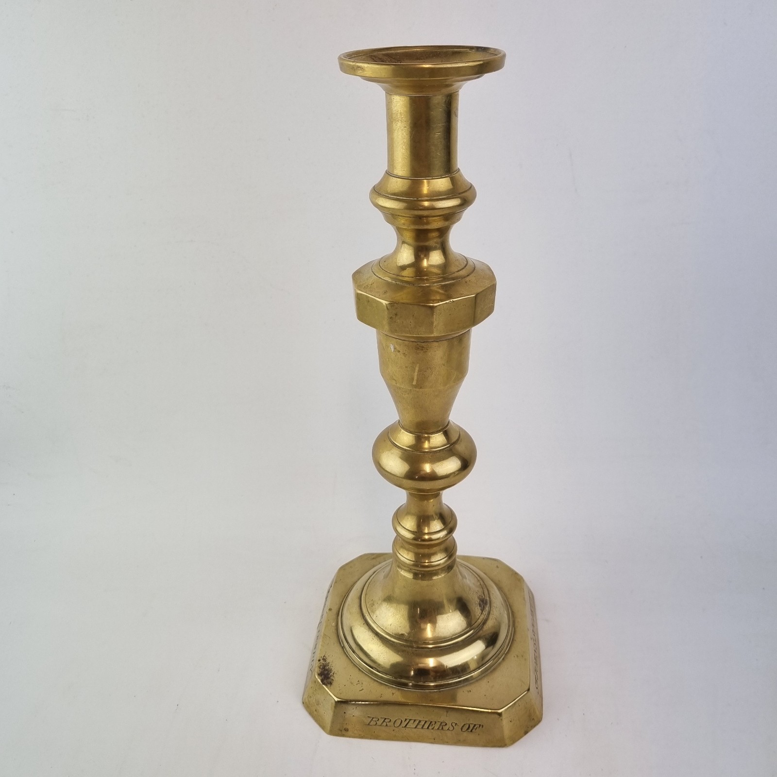 Antique 19thC Pair Brass Candlesticks “The Friendly Brothers Of St Johns Society