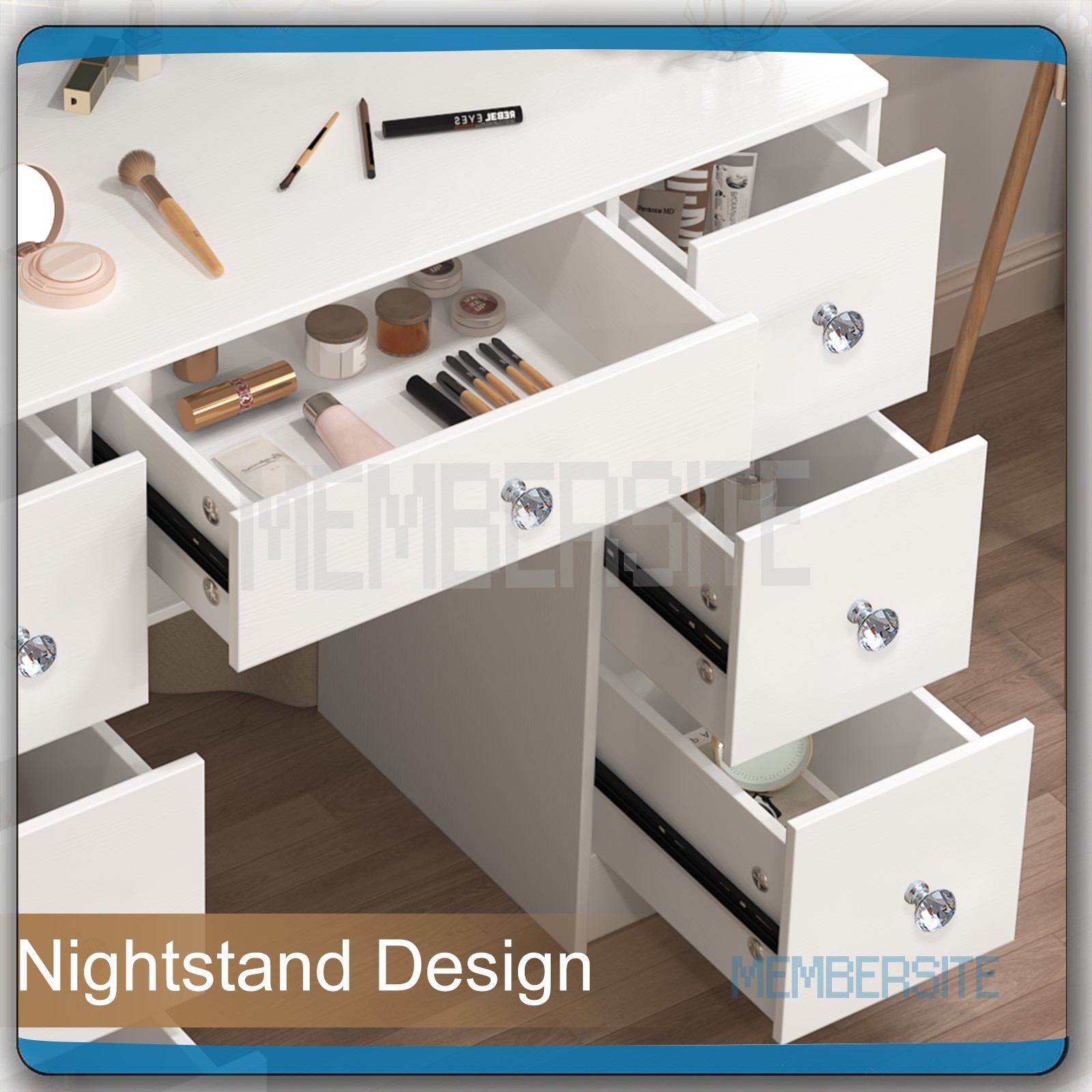 Vanity Set with LED Lights Mirror ,7 Drawers &Crystal Pull Makeup Vanity Table