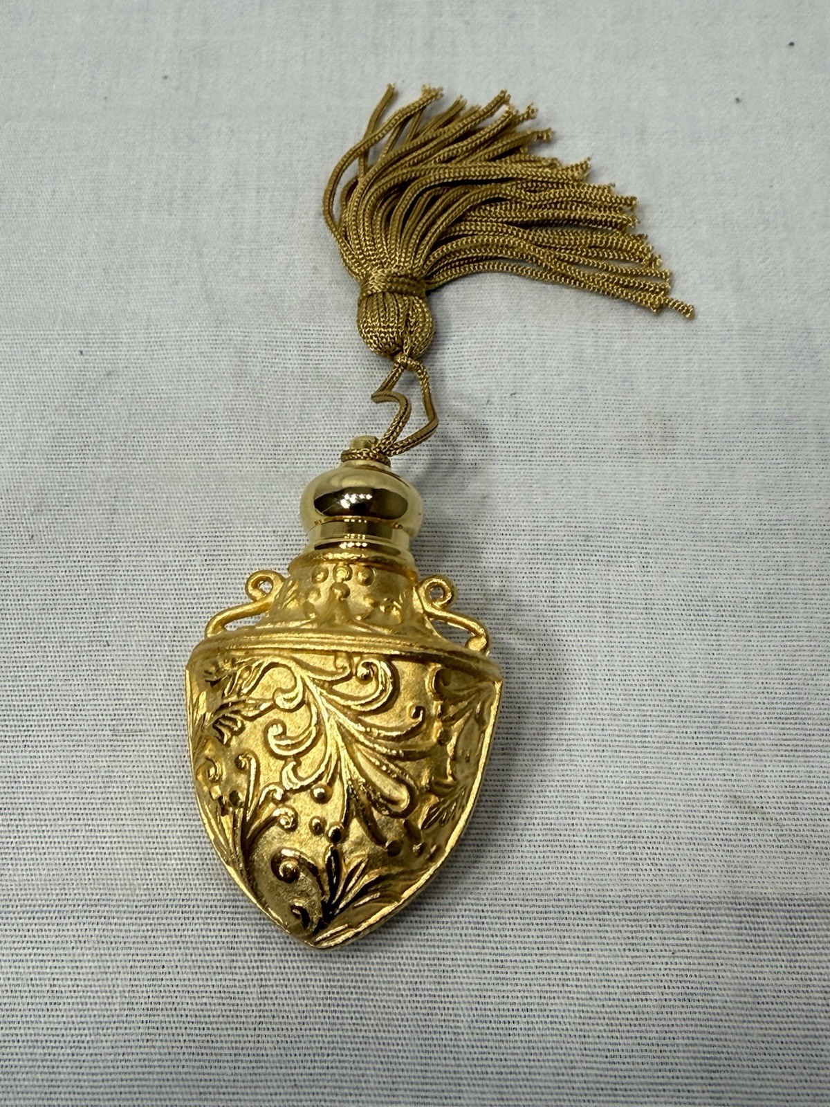 Victorian Art Nouveau Gilt Perfume Bottle Vial w/tassel Renaissance Goth Urn