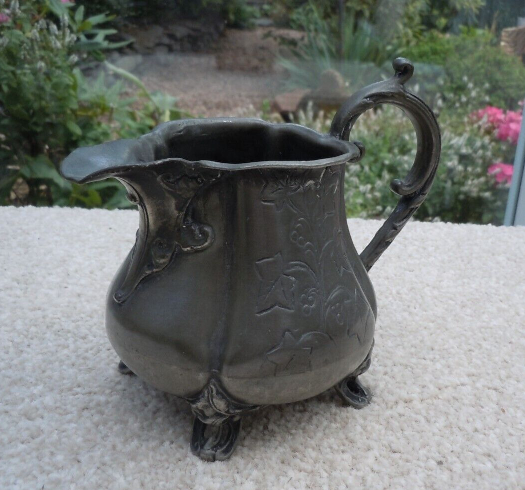Elegant Vintage Pewter Cream Jug on Feet 12cmTall