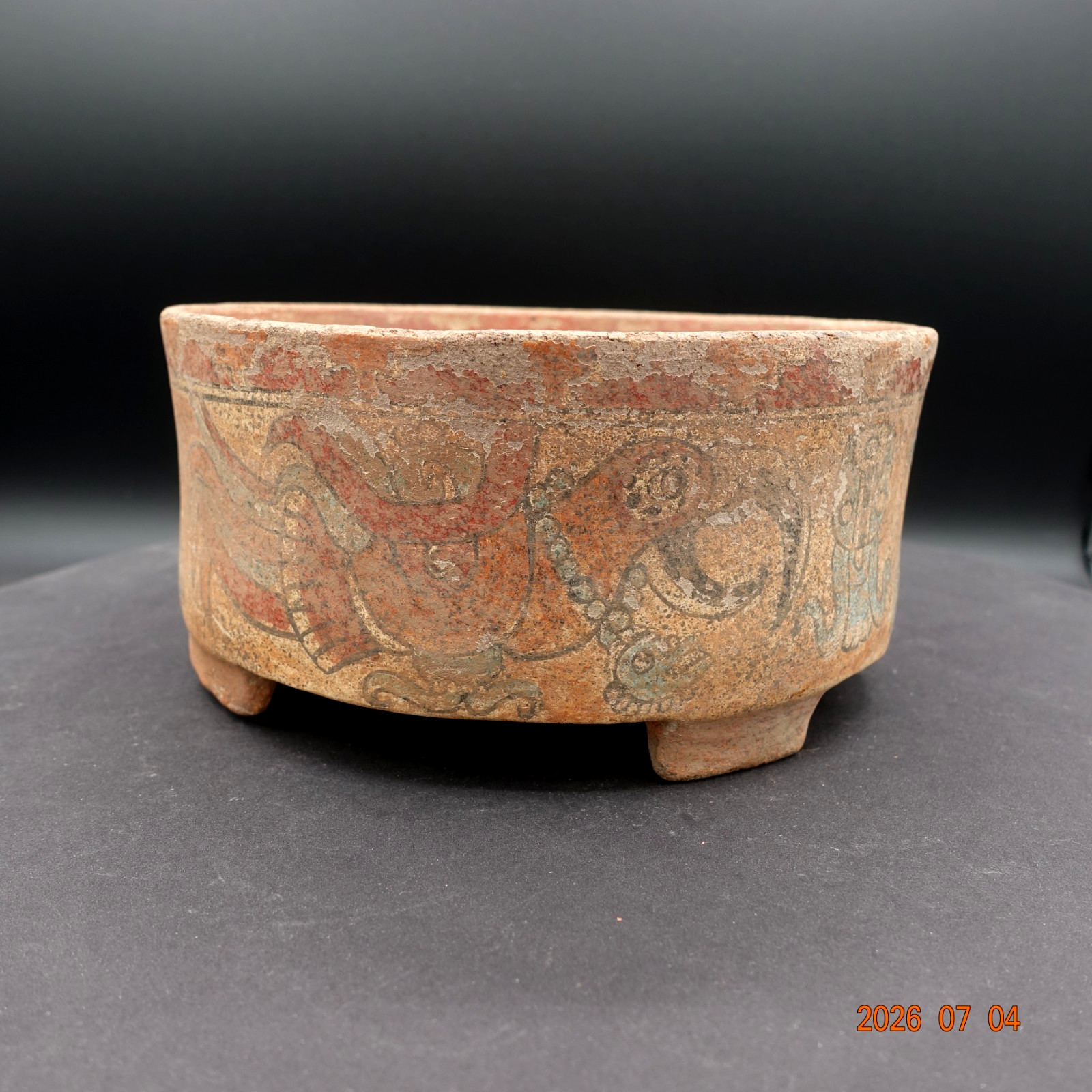 Pre-Columbian Authentic Artifact Ceramic Pottery Poly-Chrome Maya Parrot Bowl