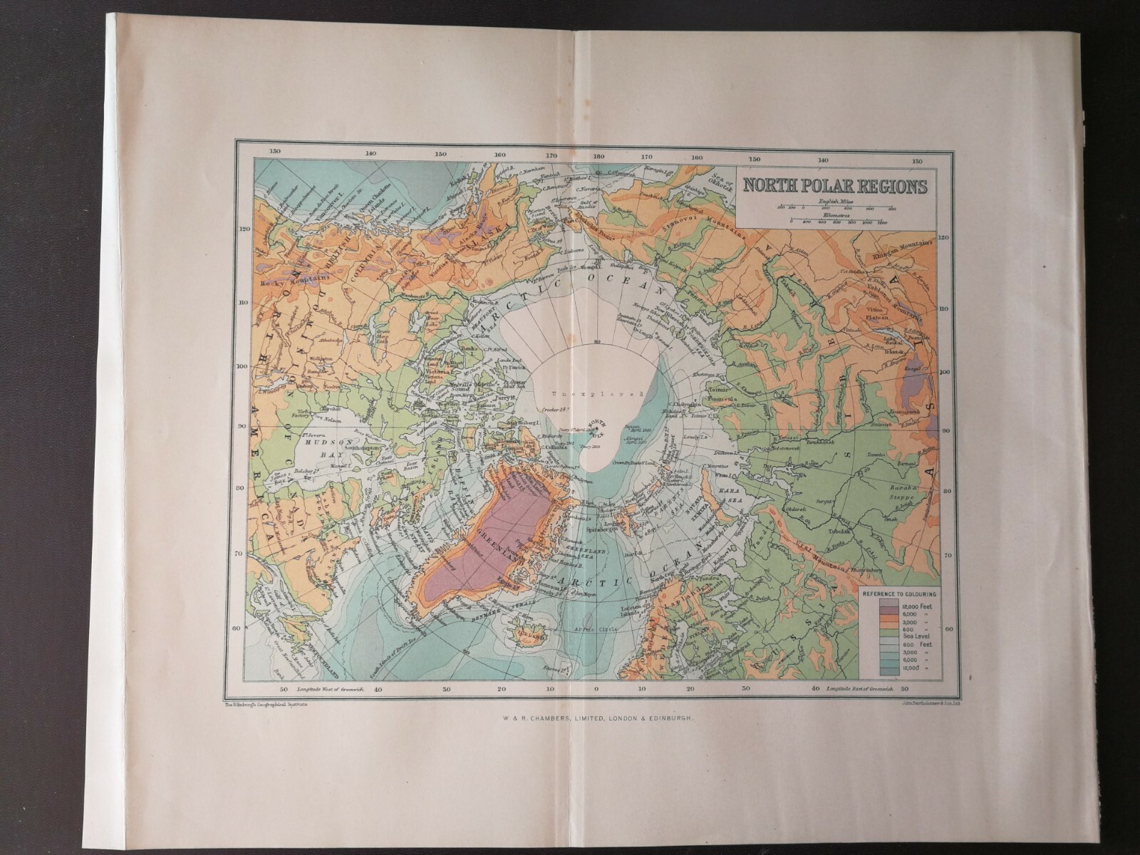 JOHN BARTHOLOMEW VINTAGE MAP-NORTH POLAR REGION- PUBL.W&R CHAMBERS LTD-1924/1926