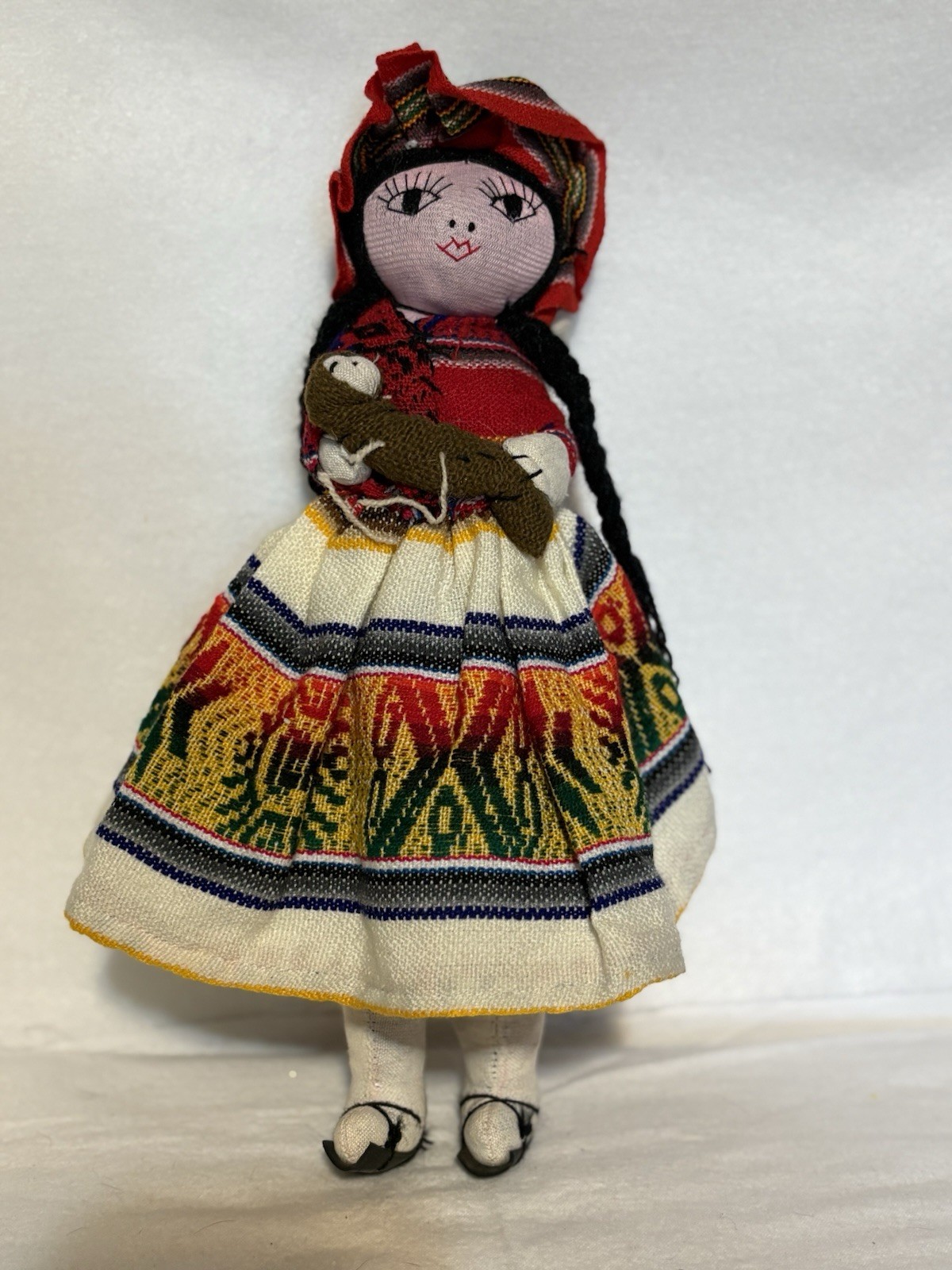 Folk Art Doll carrying Babies South America/Mexico 12 Inches Tall Unique!!