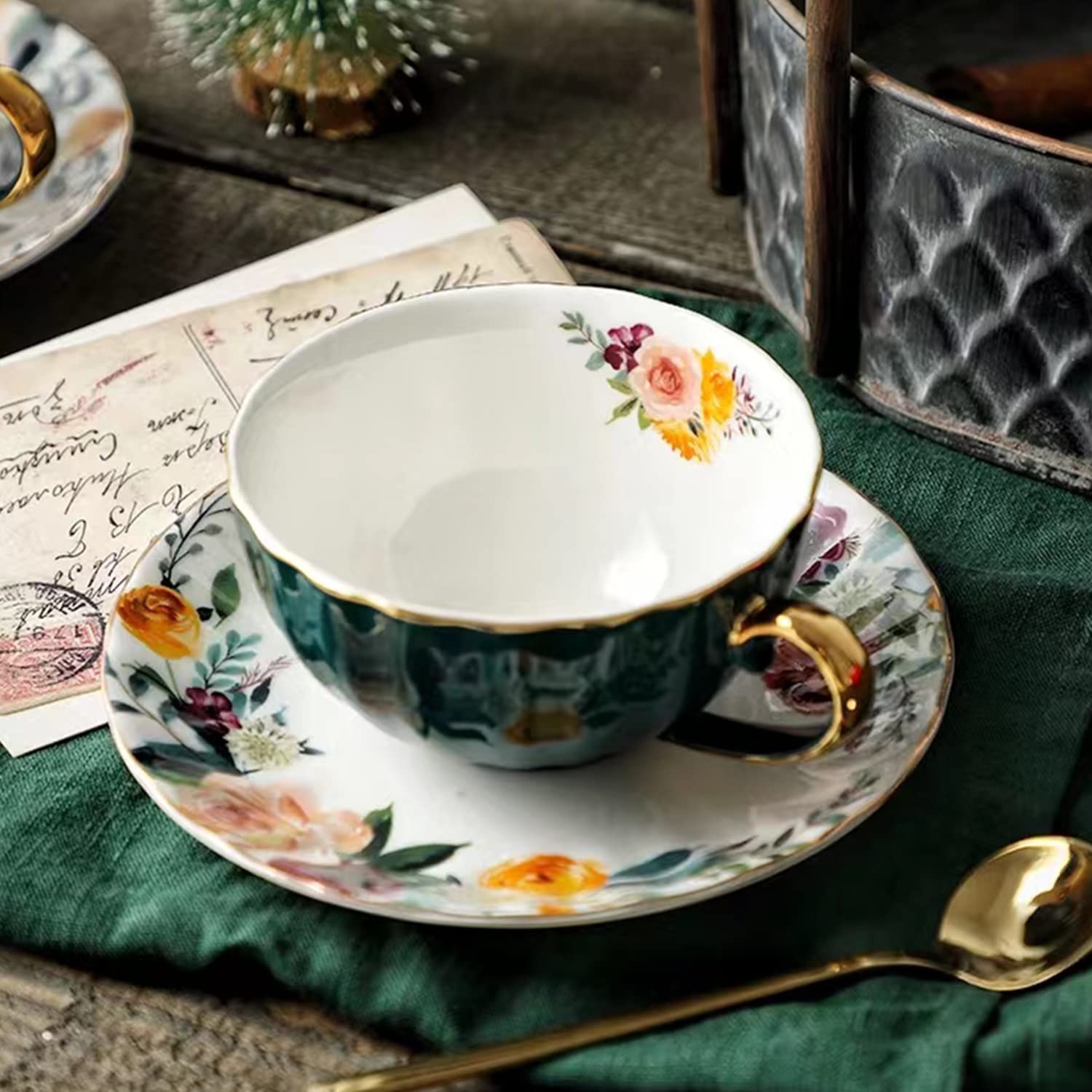 Green Tea Cup and Saucer,Mothers Day Gift Porcelain Coffee Cup Tea Cups and S…