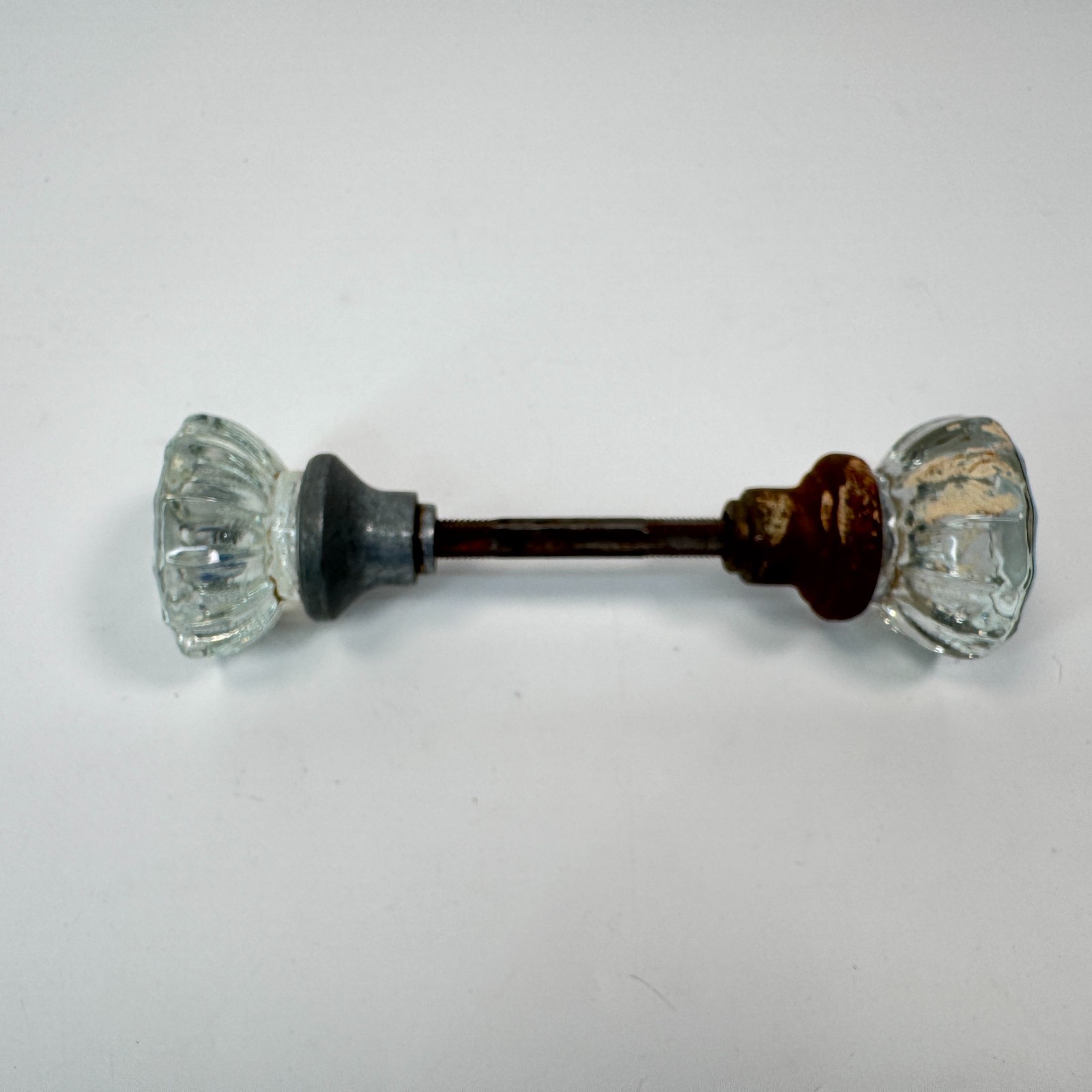 Vintage Clear Crystal 12-Point Glass & Brass Door Knob Set Salvage