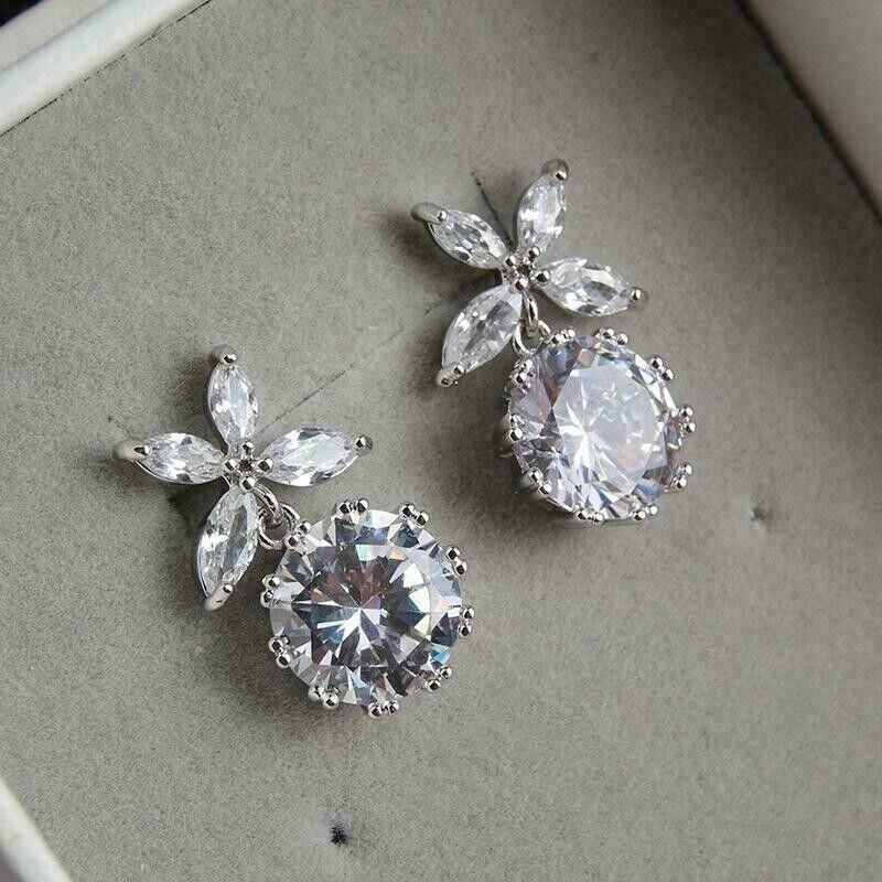 4Ct Round Cut Lab-Created Diamond Drop & Dangle Earrings 14K White Gold Plated