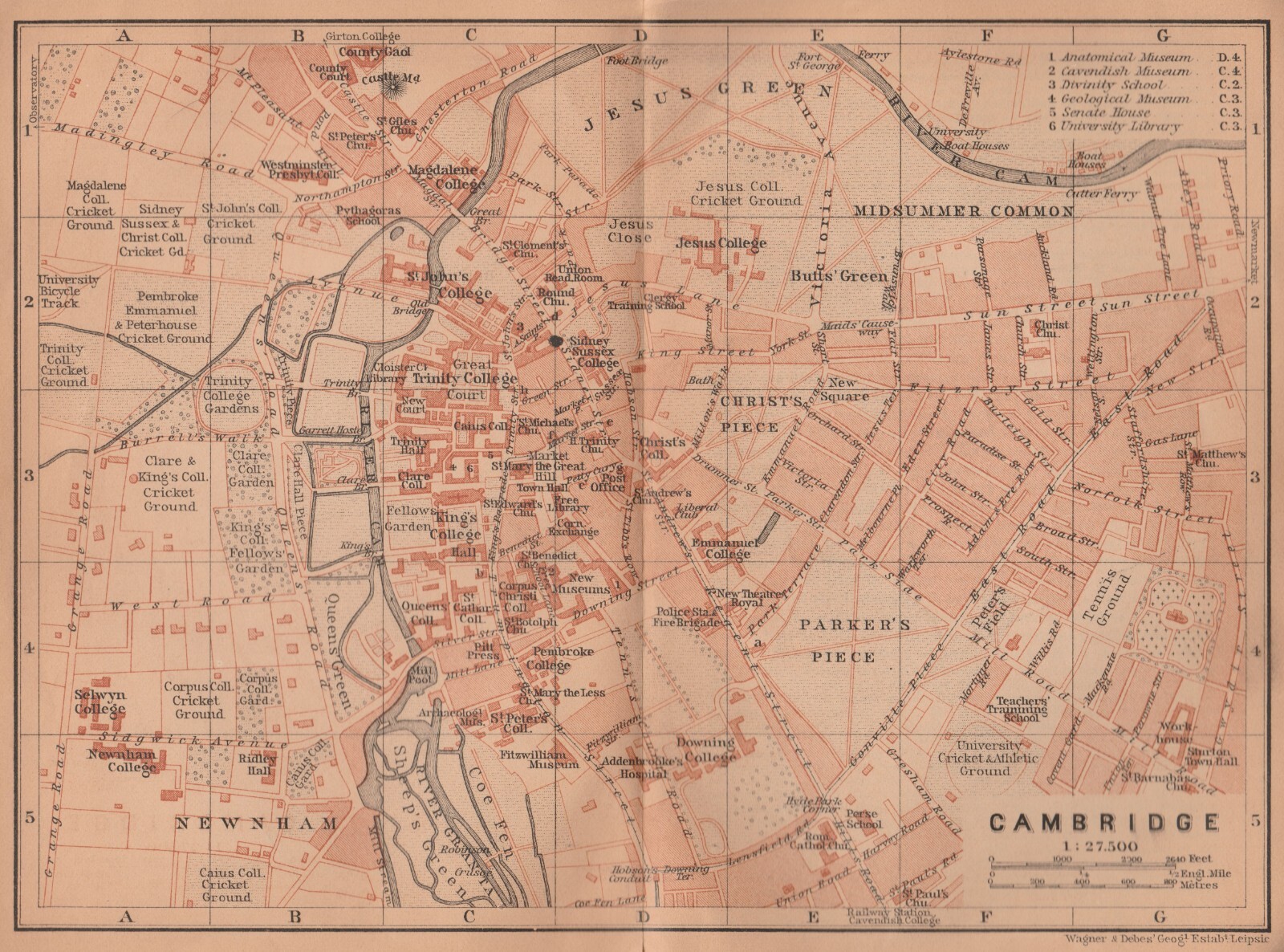 CAMBRIDGE 1901 England Great Britain ORIGINAL Map Plan Trinity College