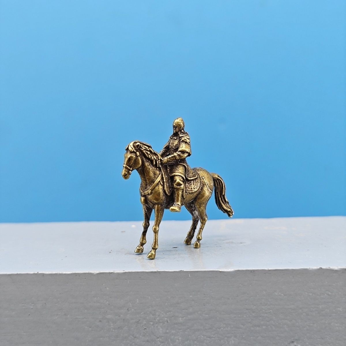 27mm Solid Brass Chinese Han Dynasty General Huo Qubing Horseback Riding Statue