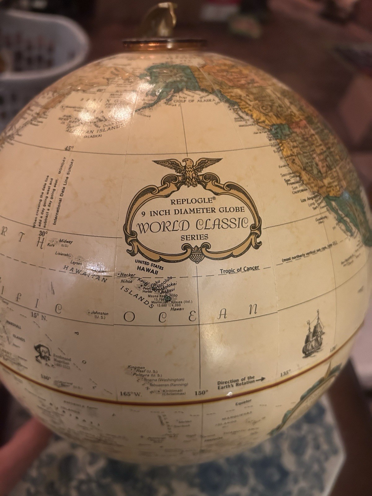 REPLOGLE Raised Globe World Classic Series Made In USA Wood Base 9 in Diameter