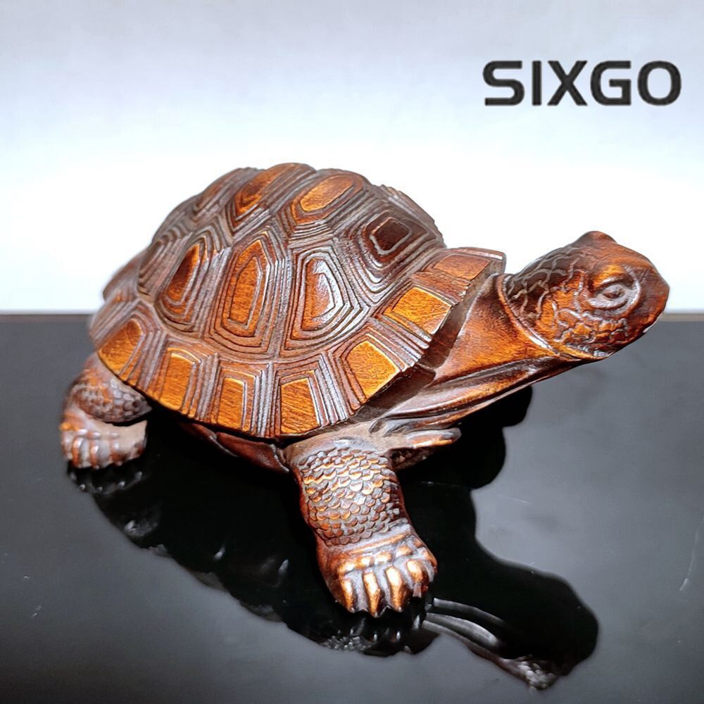 Vintage Wooden Carved Wood Carving God of Longevity Turtle Statue Home Decor Art