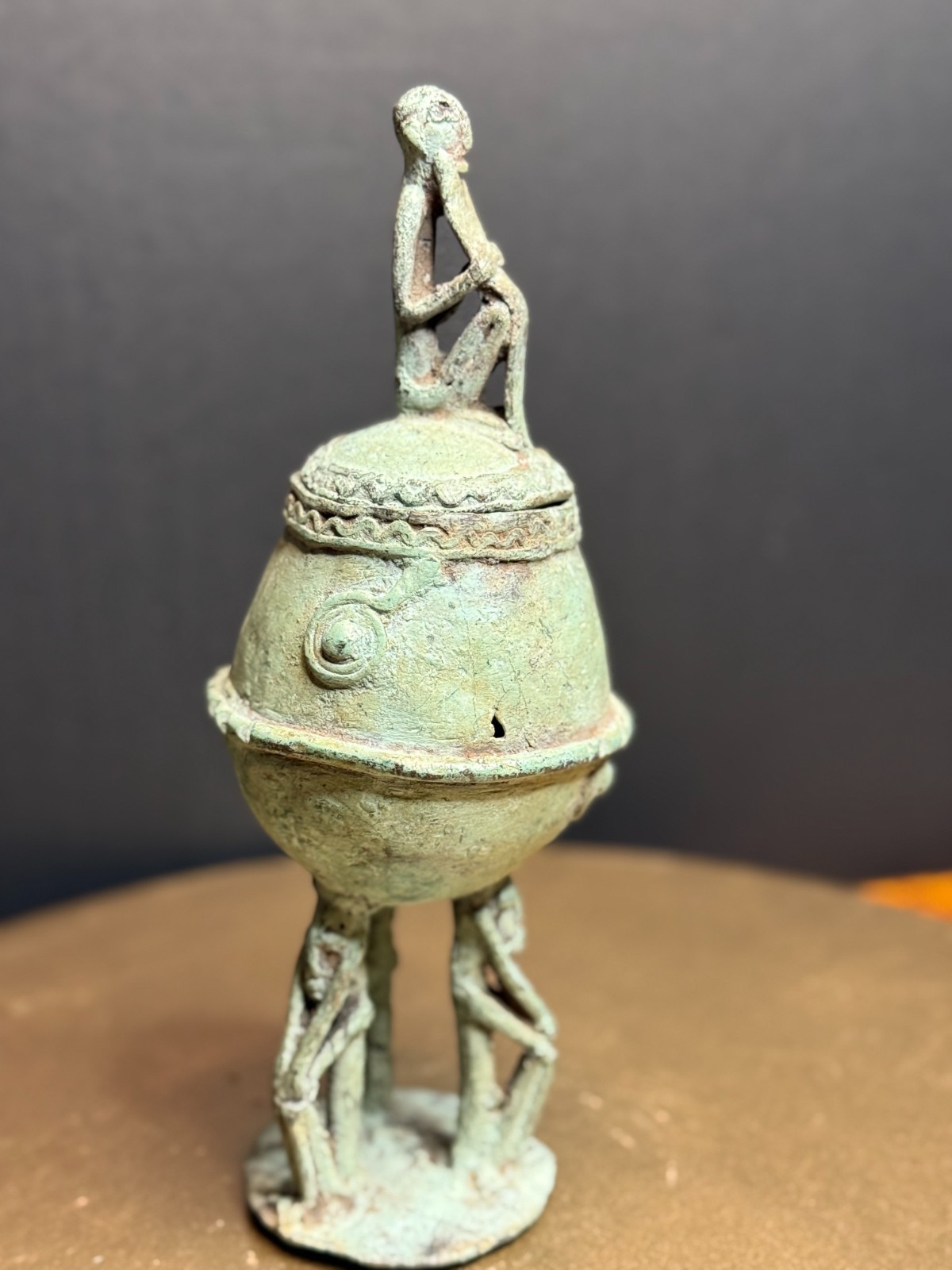 Antique Dogon Mali Bronze Figural Vessel w/ Human Figures, Circa 1800s