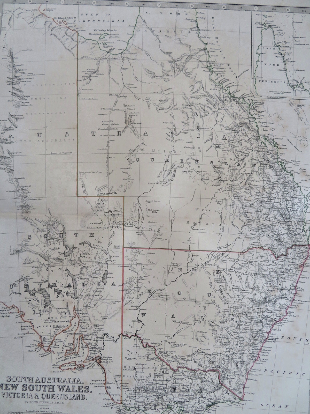 Australia New South Wales Victoria Queensland Cape York 1868 Johnston map