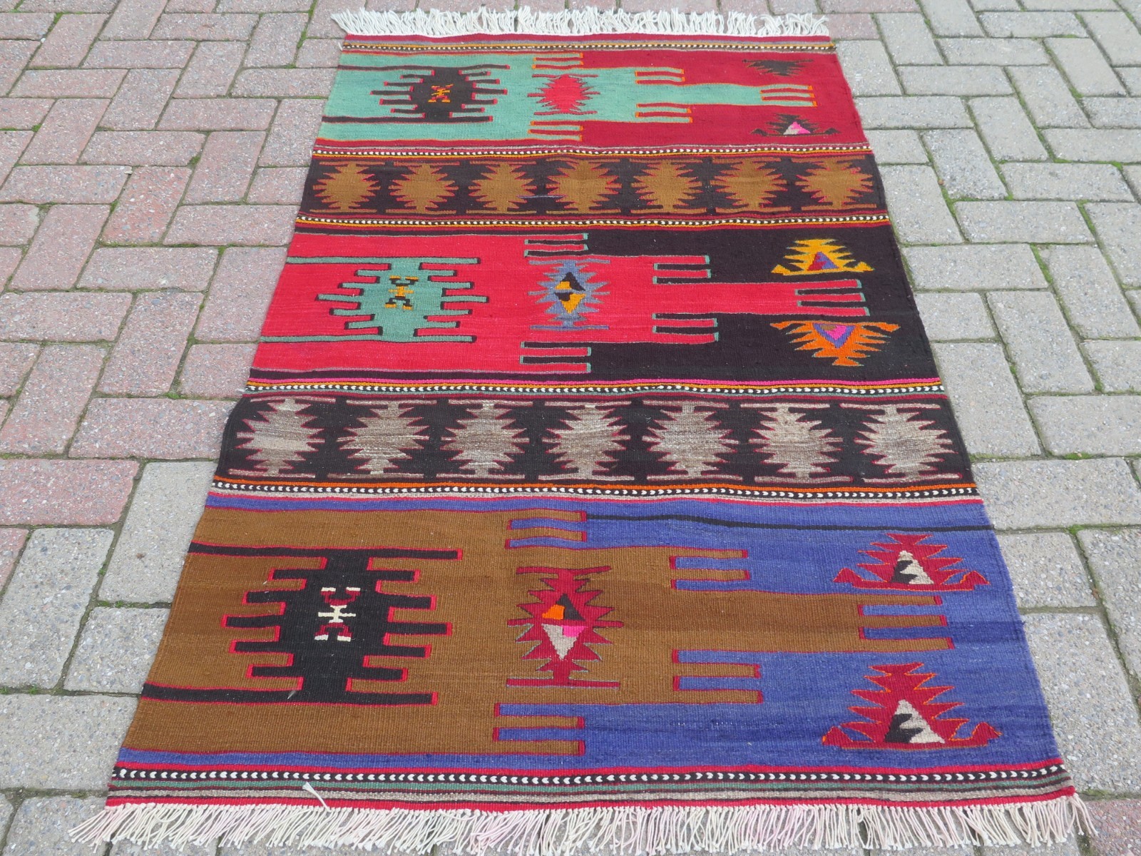 Handmade Boho Rugs, Oriental Kilim, Bedroom Carpet Wool Teppiche Tapis 36″x56″