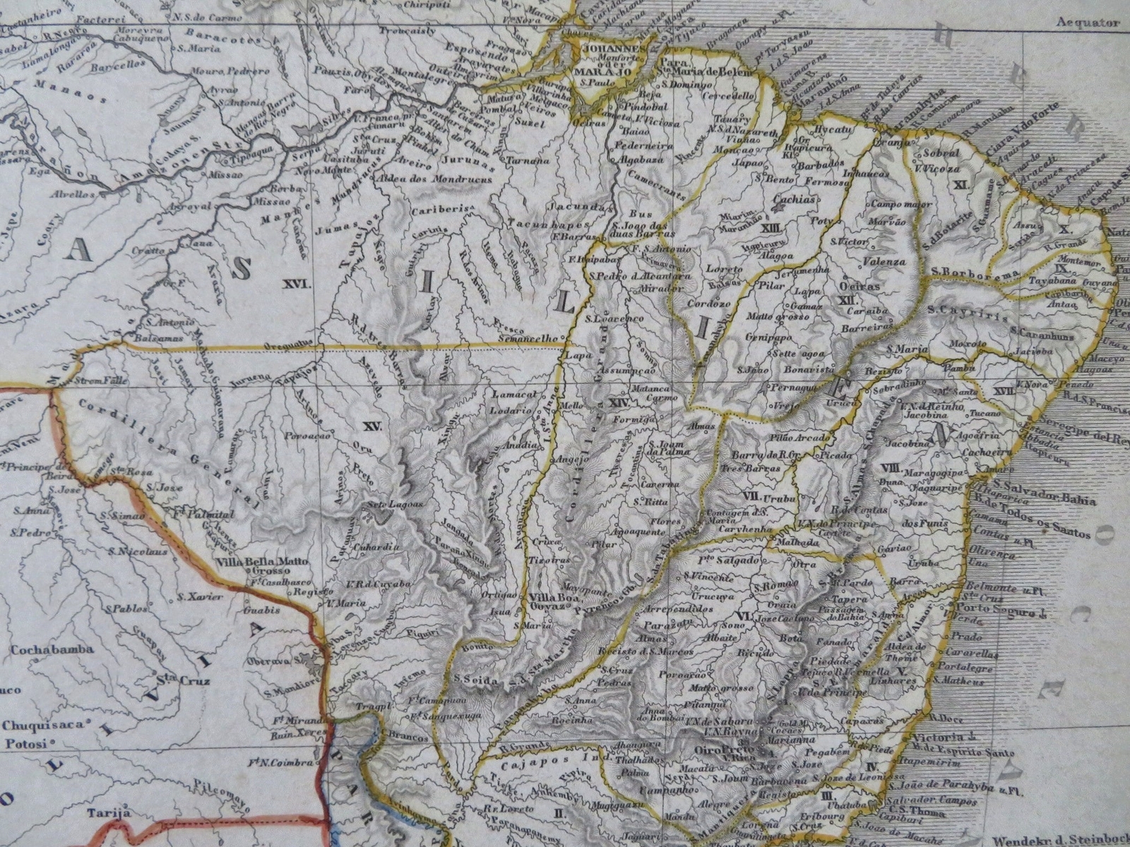Brazil Paraguay Uruguay Bolivia Rio de Janeiro Amazon 1851 detailed Meyer map