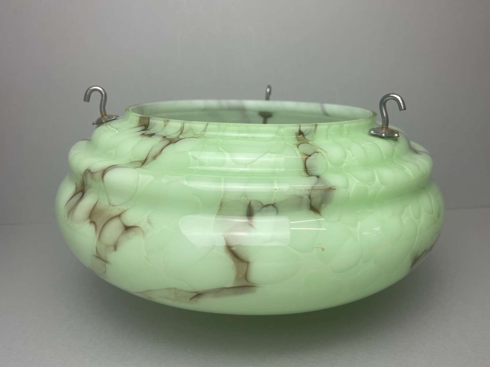 Genuine Art Deco Plafonnier / Pendant Glass Lamp Shade is green marble