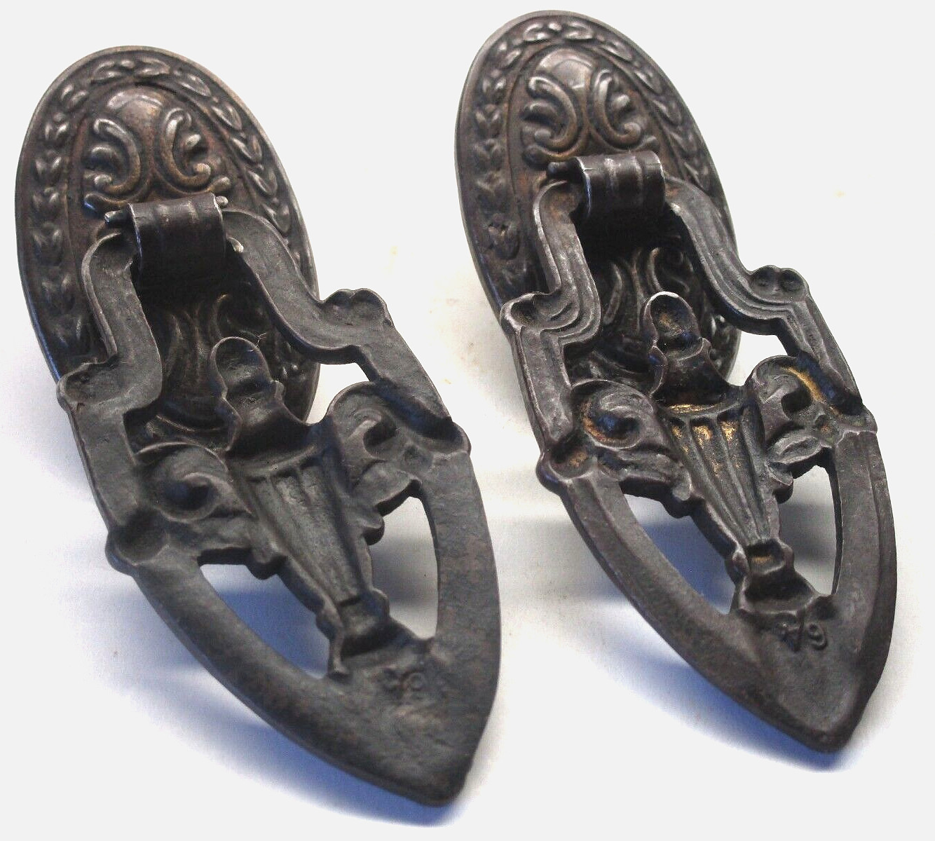 Antique Brass Ornate Teardrop Drawer Pulls Set of 2