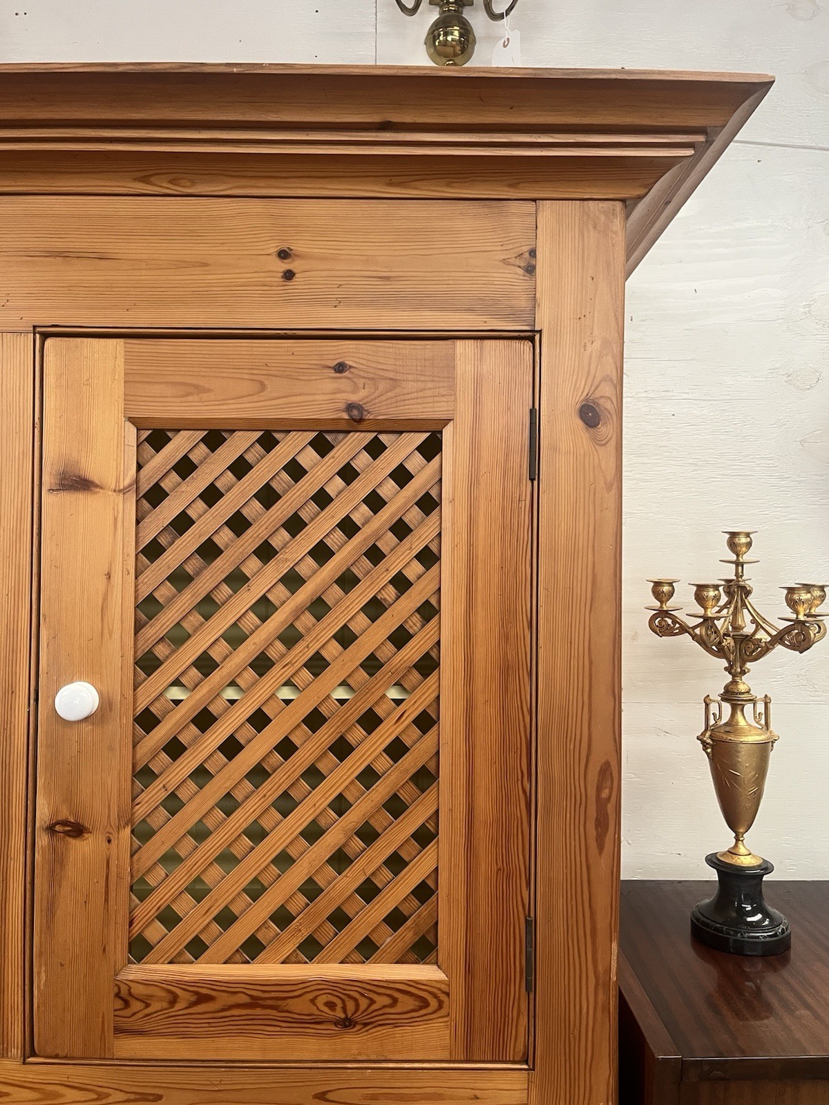 LARGE PINE FOUR-DOOR LARDER CUPBOARD