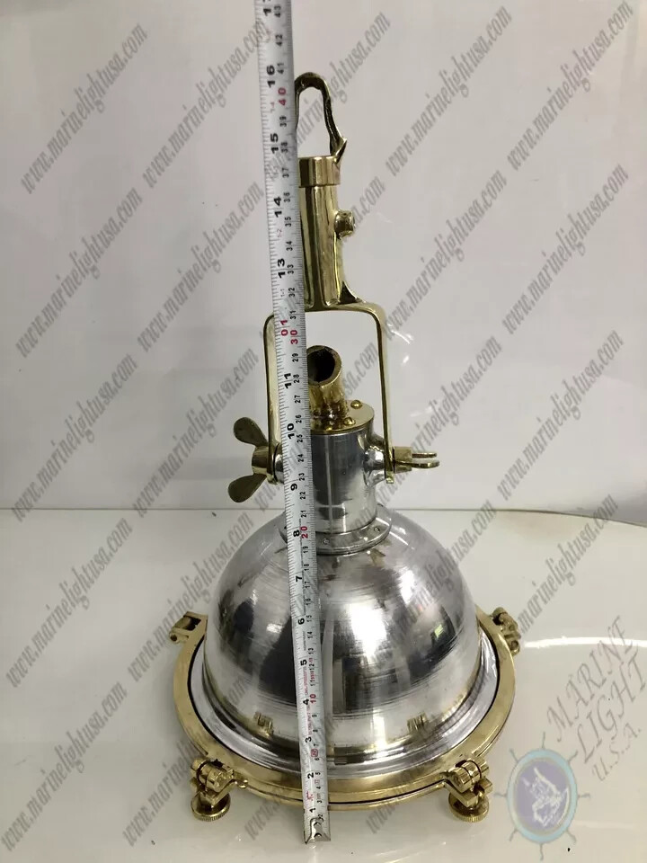 Vintage Nautical Marine Pendant Hanging Spot Cargo Light Aluminum & Brass 2 Pcs