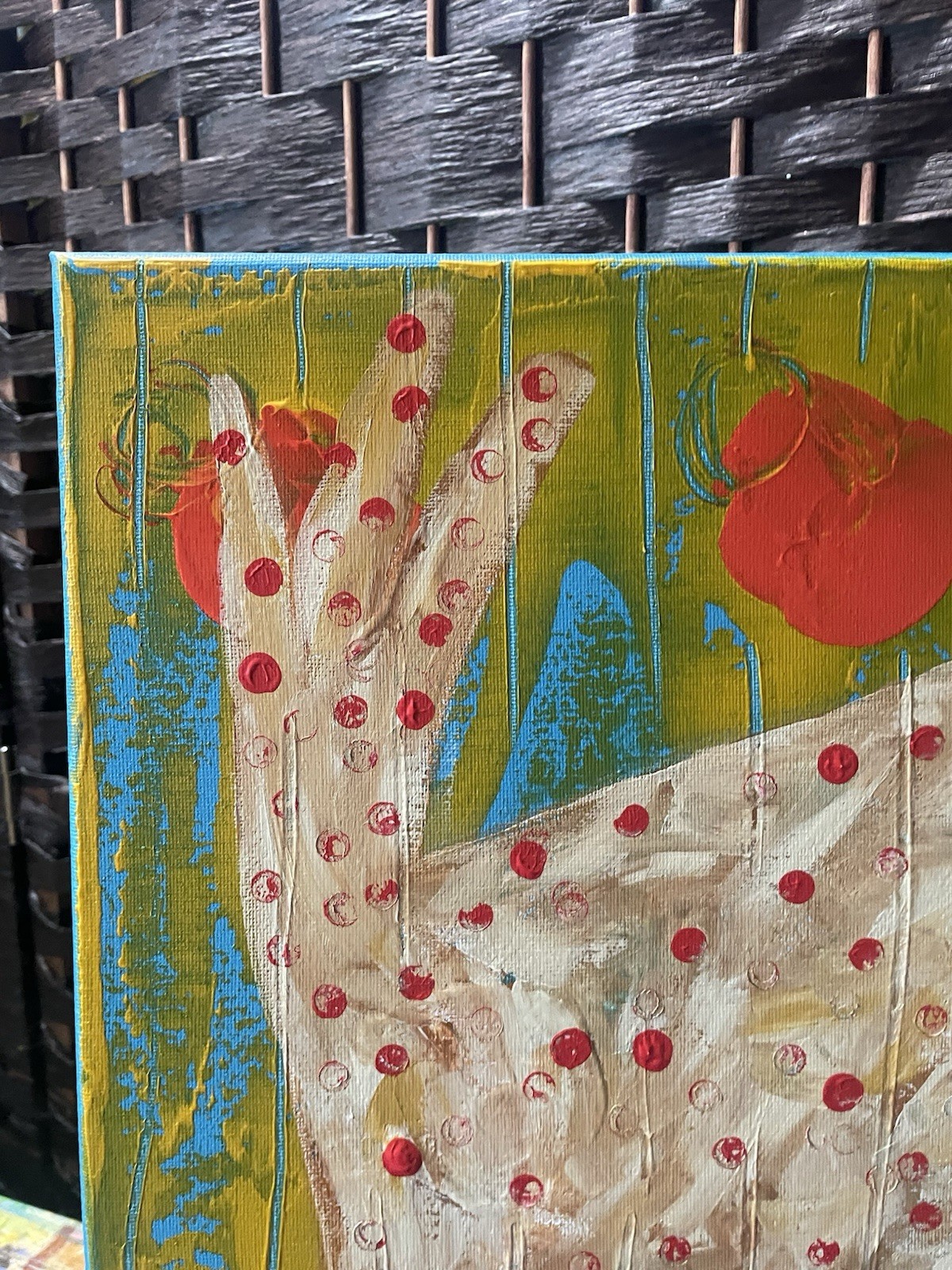 Chicken Hen Original Brut Folk Art 14 X 14 X3/4” Wrapped Canvas Annette Harford
