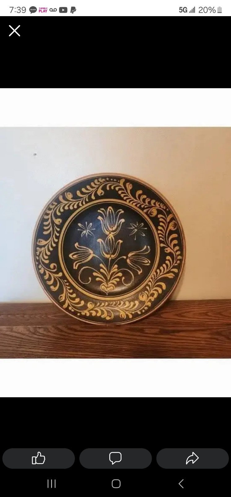 Fine Art Colonial Hand Painted pottery Plate stamp Primitive Folk Art