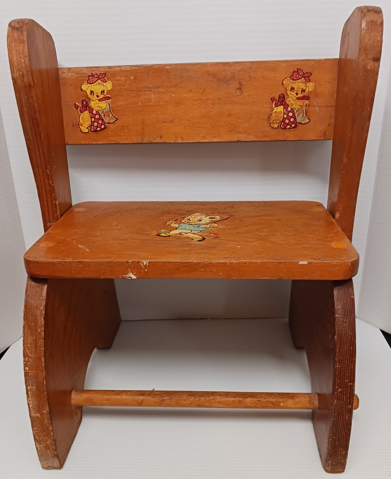 Vintage 1960’s Child’s Chair Step Stool Foldable Wood 14″ wide “Step or Sit”