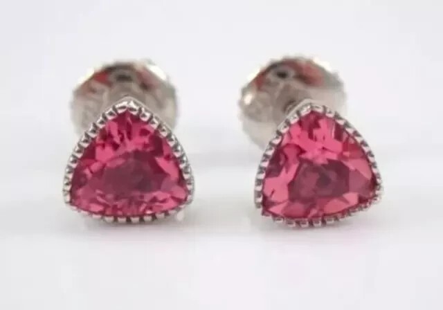 5.00Ct Trillion Cut Lab-Created 14K White Gold Finish Red Ruby Stud Earrings