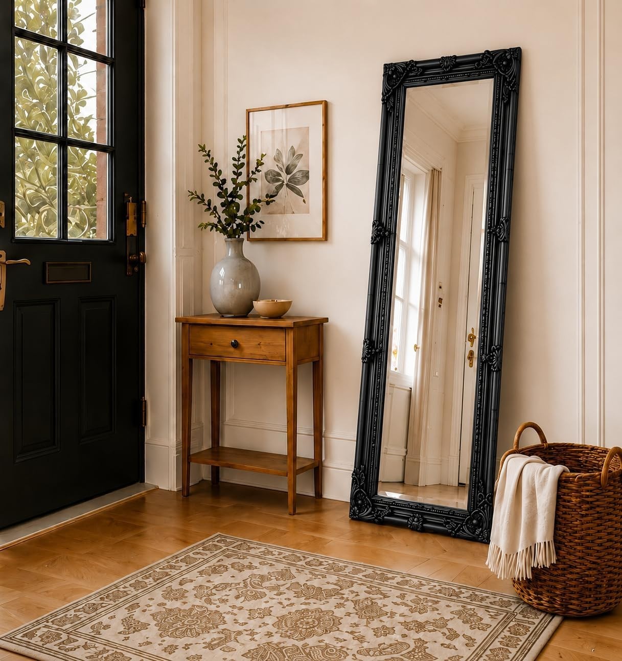 Statement Vintage Black Full Length Wall Mirror | Elegant 142cm x 47cm Design
