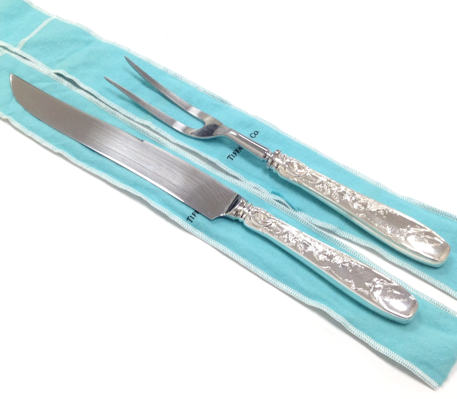Tiffany & Co. Audubon Large 2-PC Knife & Fork Stainless Blade Roast Carving Set