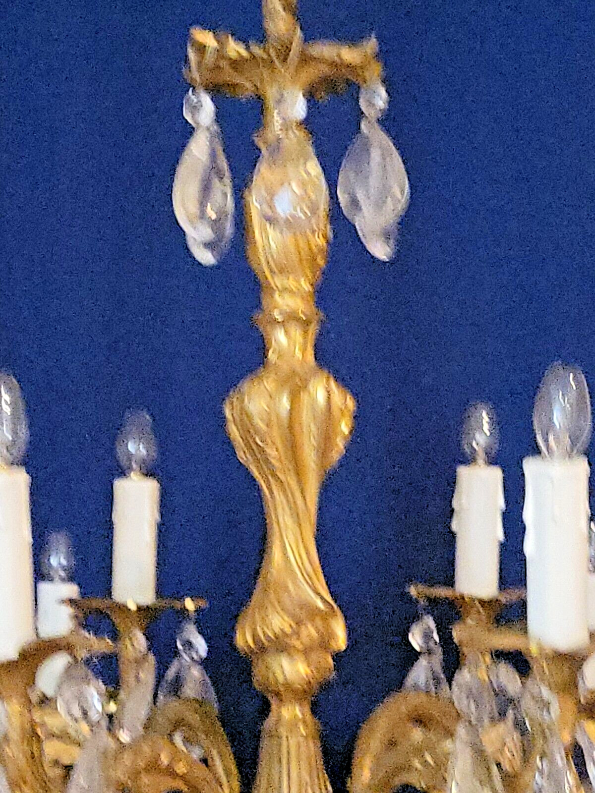 Antique Bronze Brass Ormolu Rococo Gold Gilt 12 Lite Crystal Chandelier Vintage